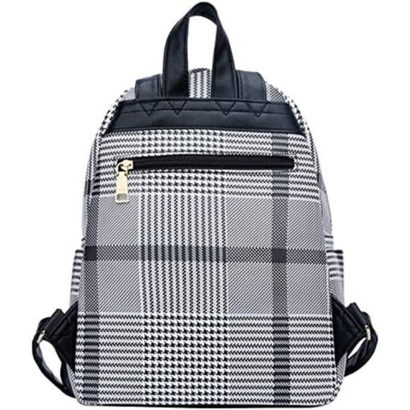 Women Small Backpack Purse Convertible Leather Blackhoundstooth M - Picture 3 of 7